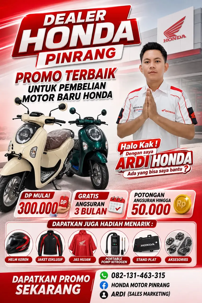 Simulasi Kredit Motor Honda Pinrang. Cek Harga Motor Yamaha Pinrang Terbaru di Dealer Terdekat.